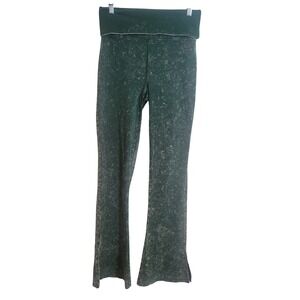 PINK Victorias Secret Foldover Waist Flare Leggings Green Marble Wash Medium Y2K